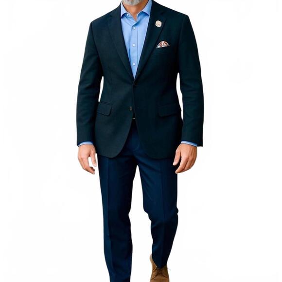 NEW MIZUMI COUTURE velvet blazer with silk lining and pocket scarf in navy